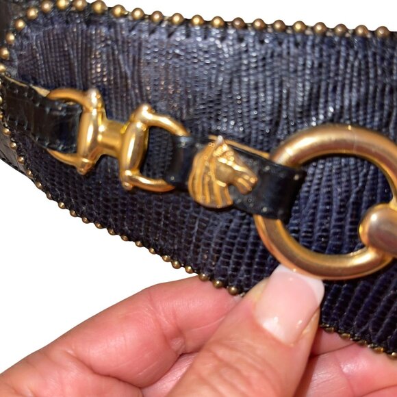 Streets Ahead Vintage Womens Belt One Size Black Equestrian Horse Themed - Picture 2 of 16